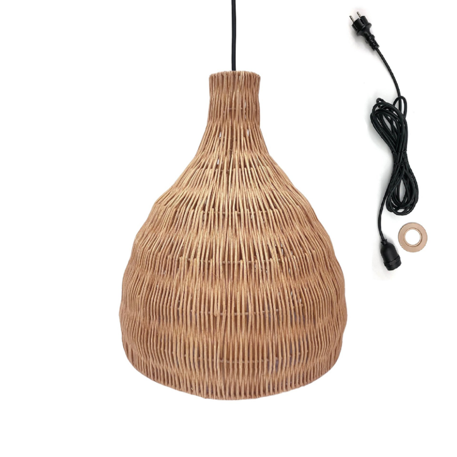 Suspension Extérieure Rotin Beige H38cm Câble 5m
