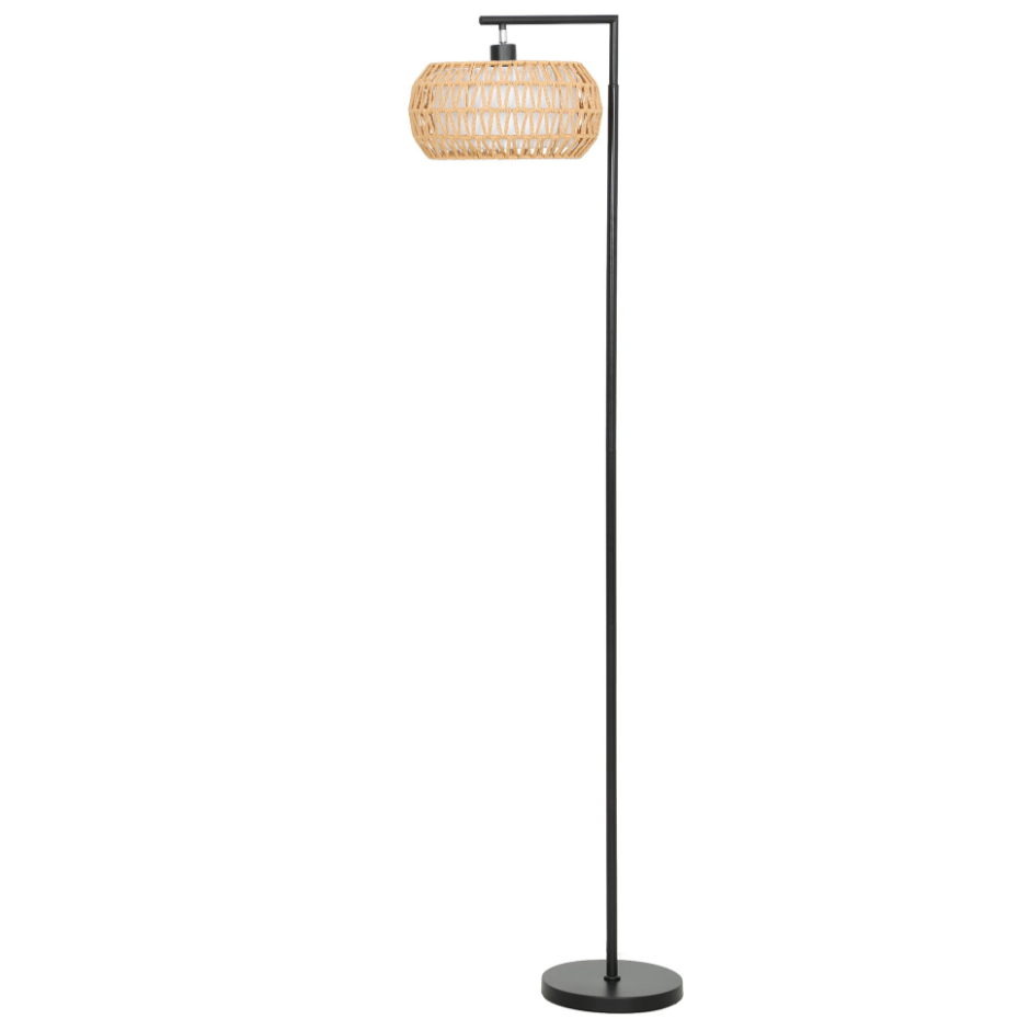 Lampadaire sur pied style bohème H.170cm métal noir tissu tressé