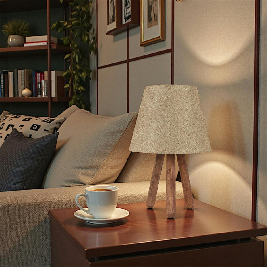 Lampe de chevet trépied bois KILIS