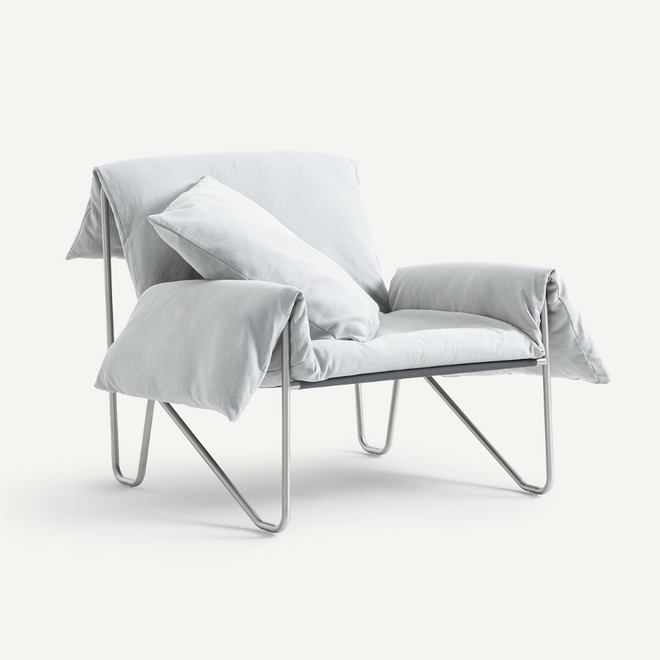 Fauteuil en coton-lin et métal acier, Nomad