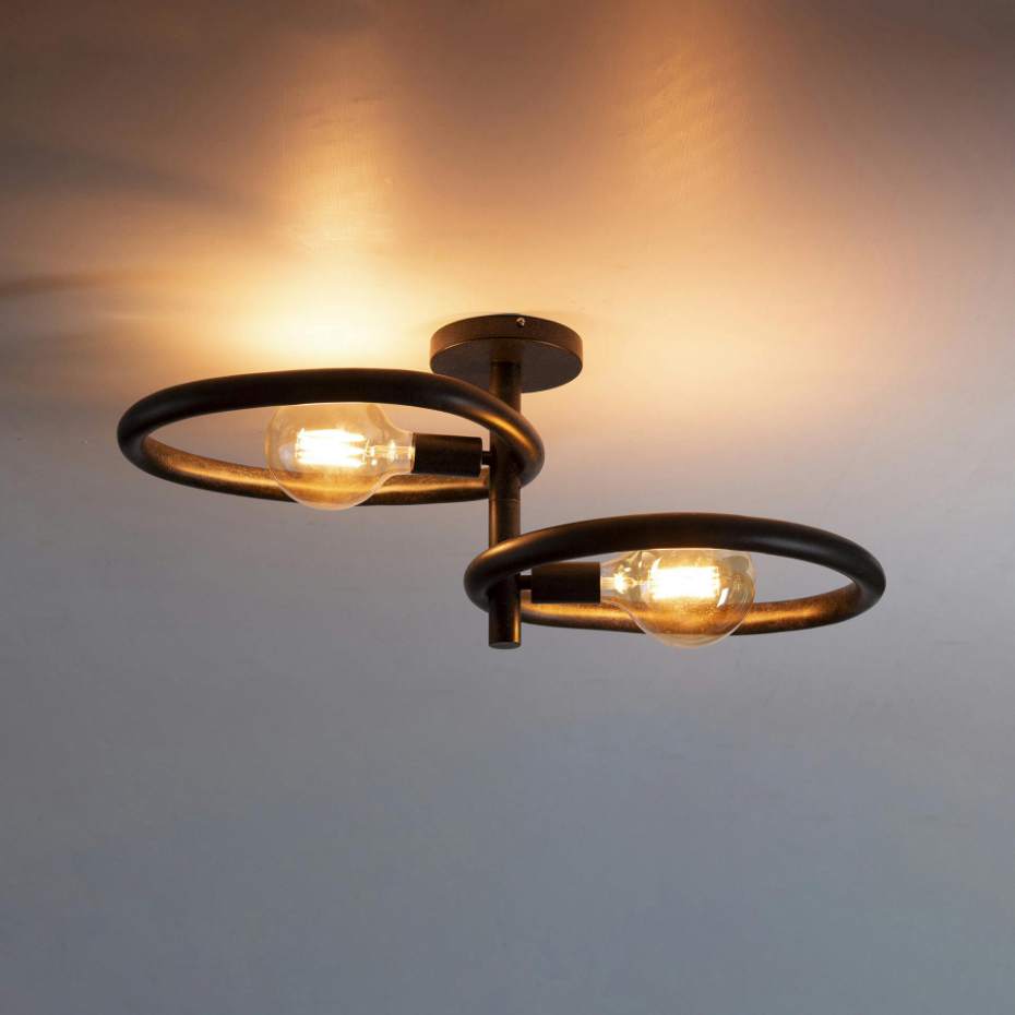 Plafonnier métal noir 2 ampoules, forme galet TRIBECA