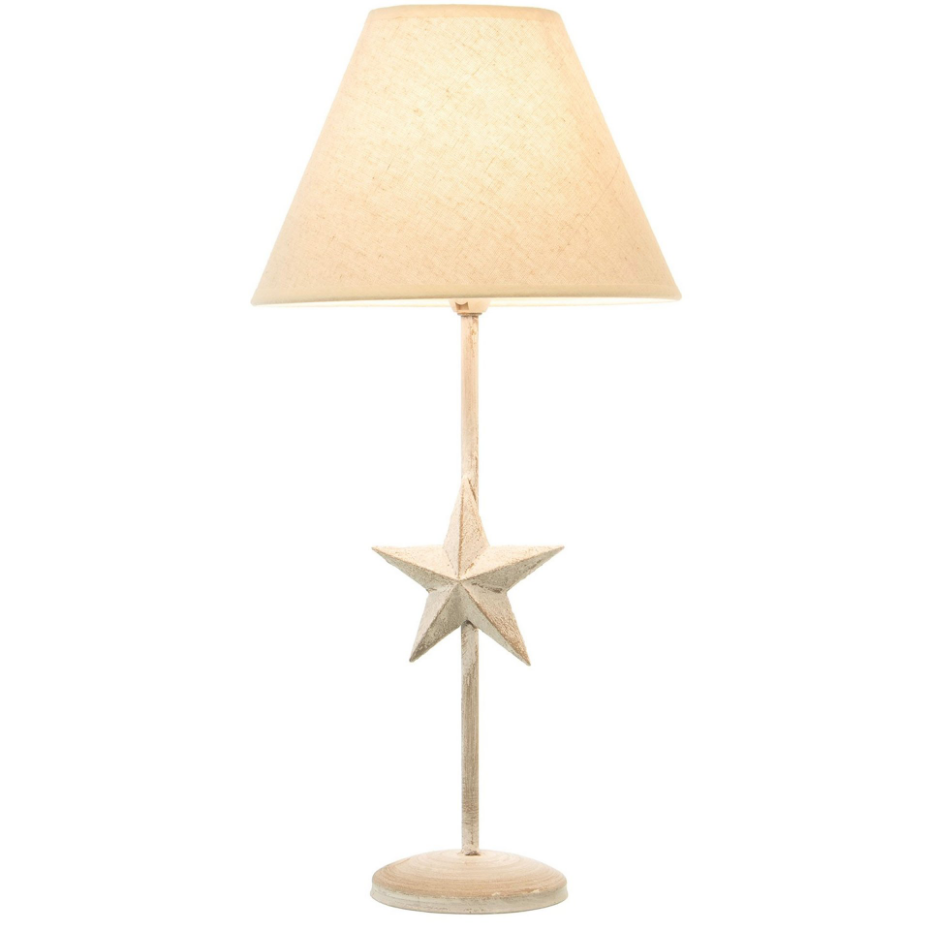 Lampe à poser étoile en métal gris et abat-jour beige