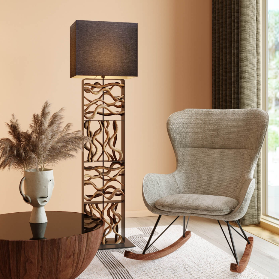 Lampadaire en bois flotté et coton, NATURE WAVE