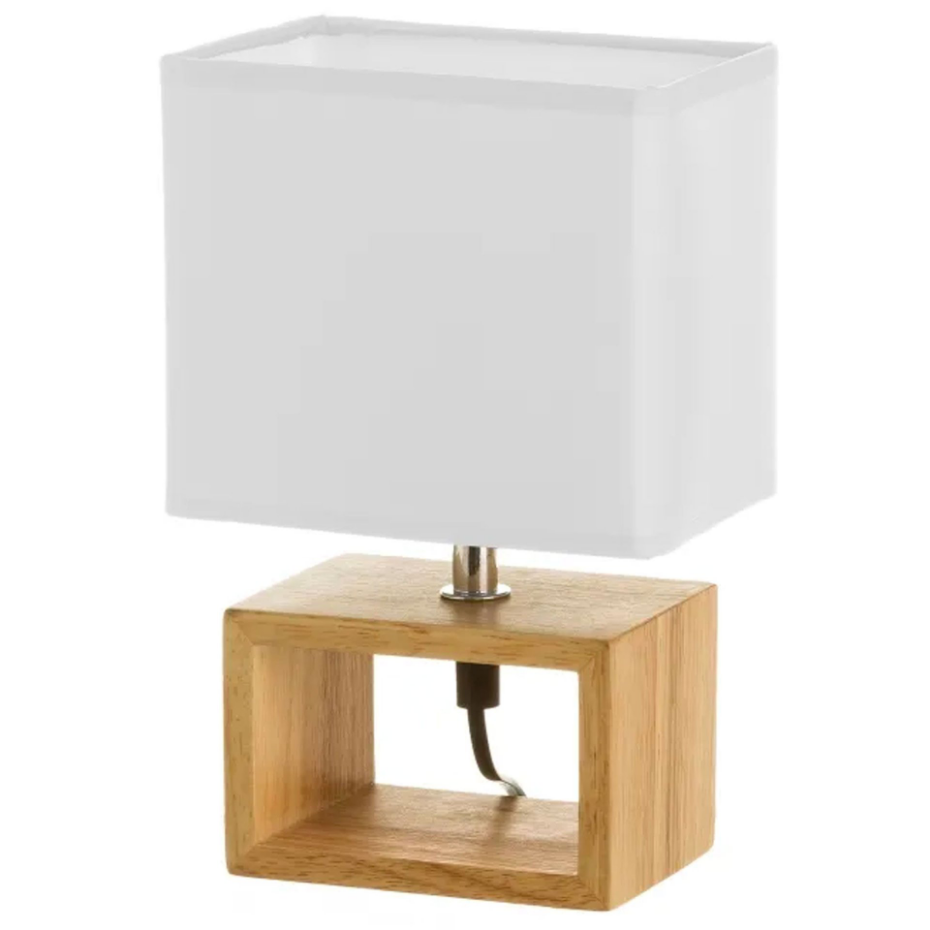 Lampe à Poser Rectangle Bois Abat-jour Blanc