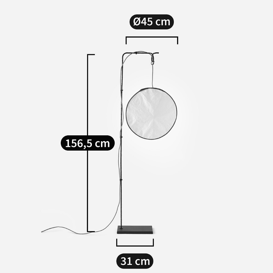 Lampadaire en Tyvek®, pied en métal fer, Moon