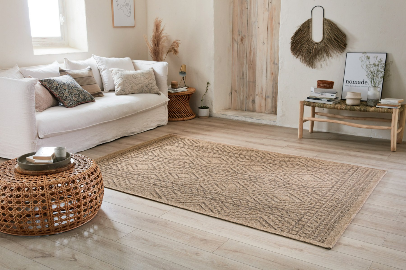 Tapis intérieur extérieur aspect jute motifs ethniques NATURE