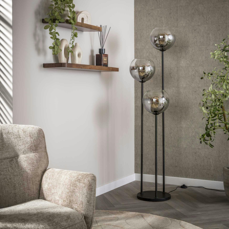 Lampadaire design en verre fumé 3 tiges RALF