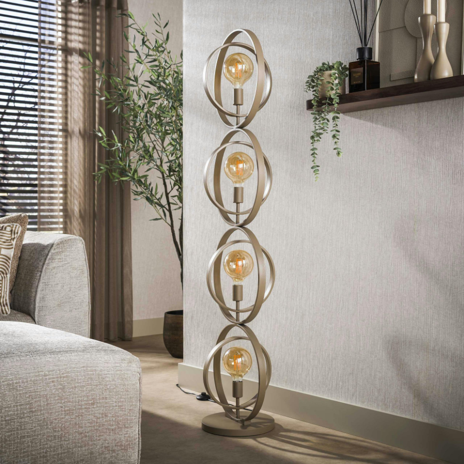 Lampadaire moderne beige 4 anneaux pivotants TRIBECA