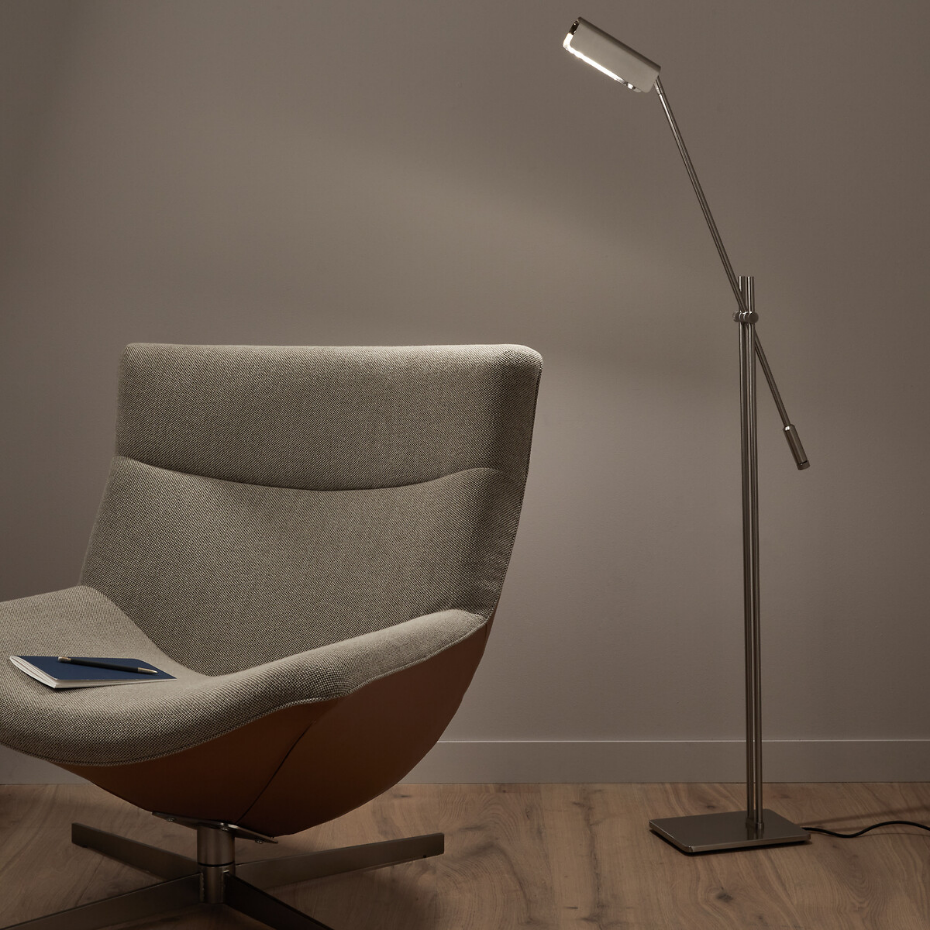 Lampadaire-liseuse articulé, nickel satiné, Phili