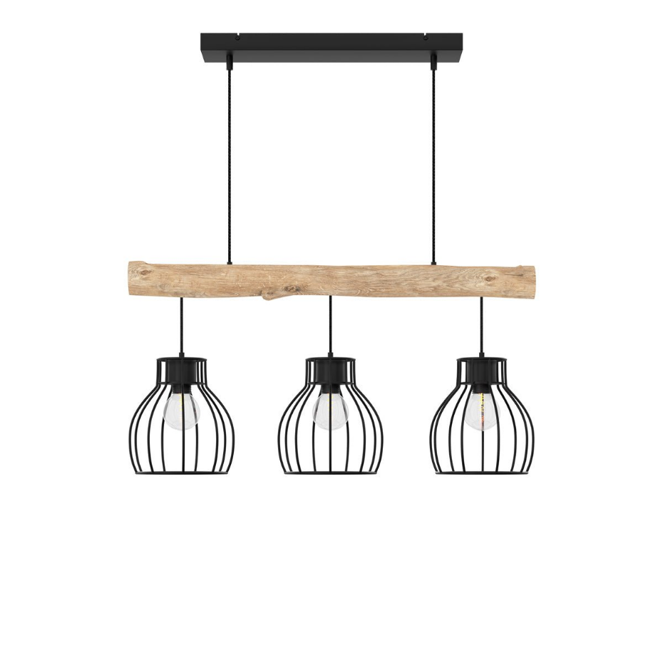 Suspension 3 lampes en bois d'eucalyptus et métal - ABBY