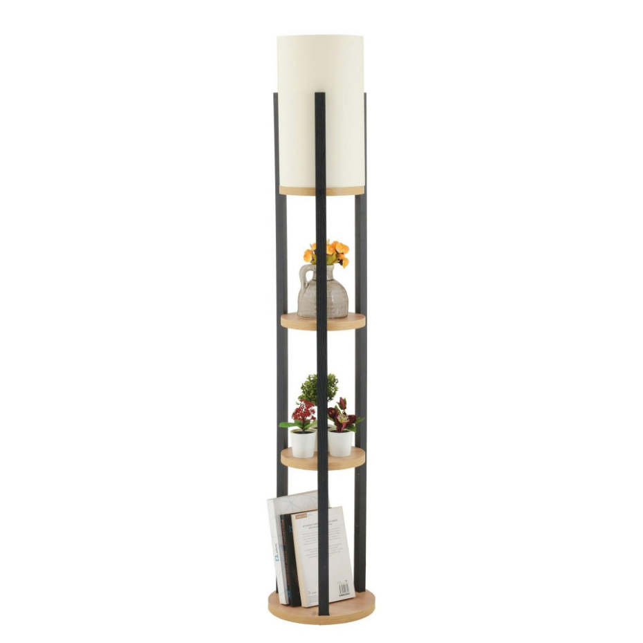 Lampadaire avec étagères en bois KILIS