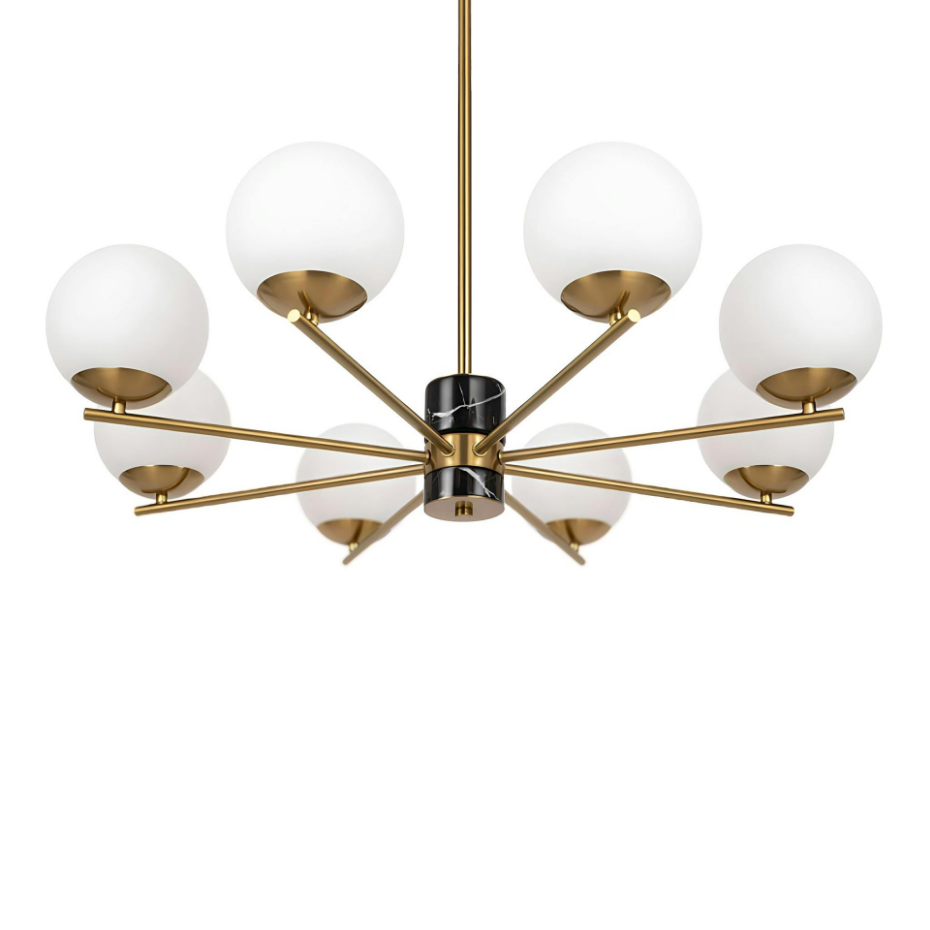 Suspension moderne – 8 globes & marbre noir DELTONA