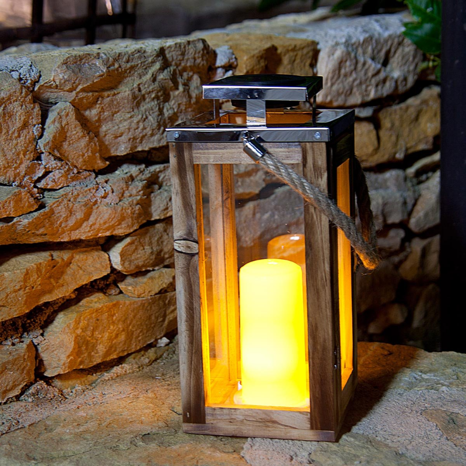 Lanterne solaire en bois OAKY H28cm