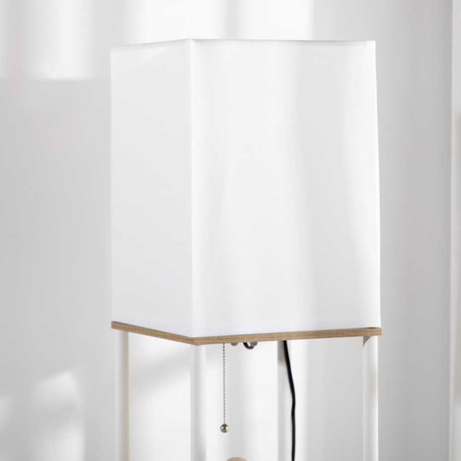 Lampadaire étagères 3 niveaux aspect bois et blanc
