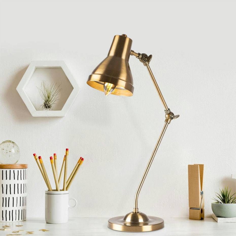 Lampe de bureau articulée vintage, finition dorée SILE