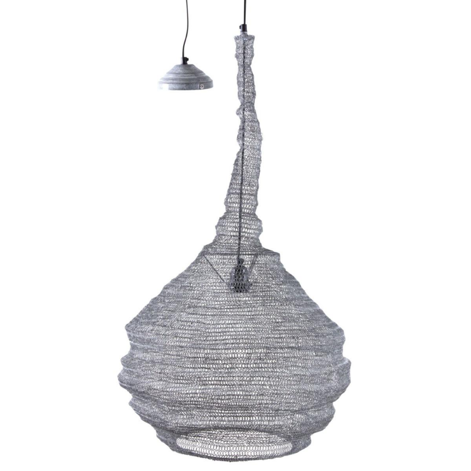 Lampe suspension métal gris blanchi filet de pêche Diamètre 47cm