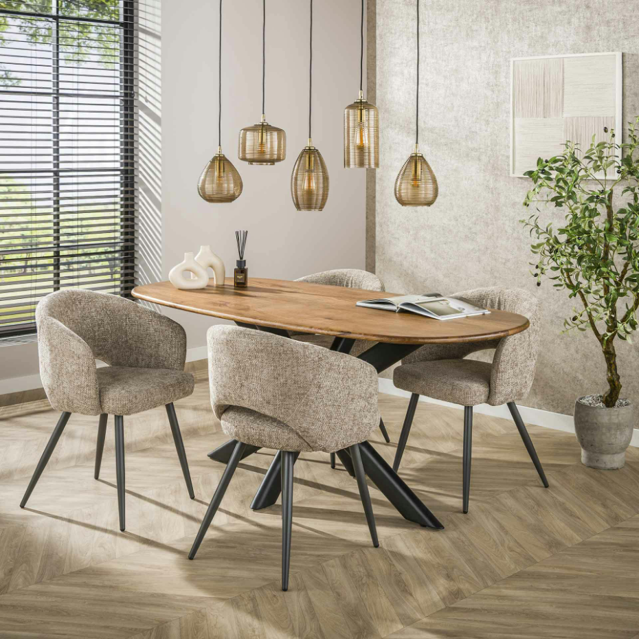 Suspension de table en verre brun 5 lampes striées NOVA
