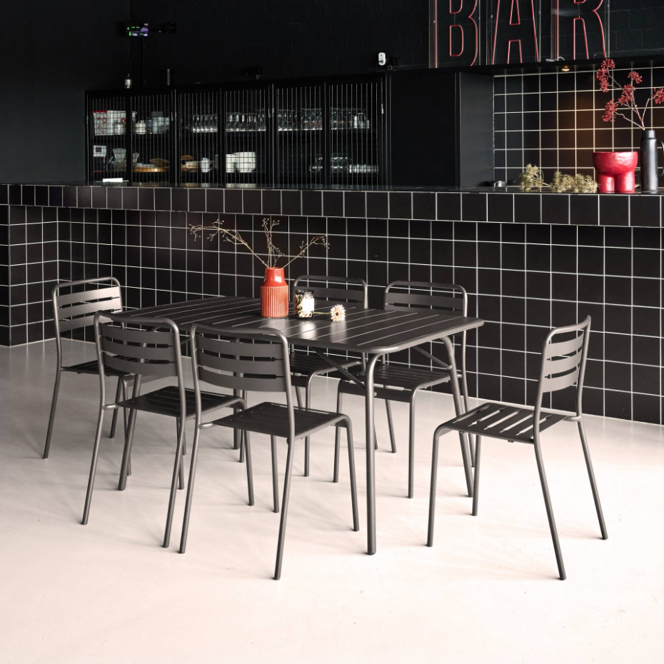Table de jardin pliante métal + 6 assises AMÉLIA