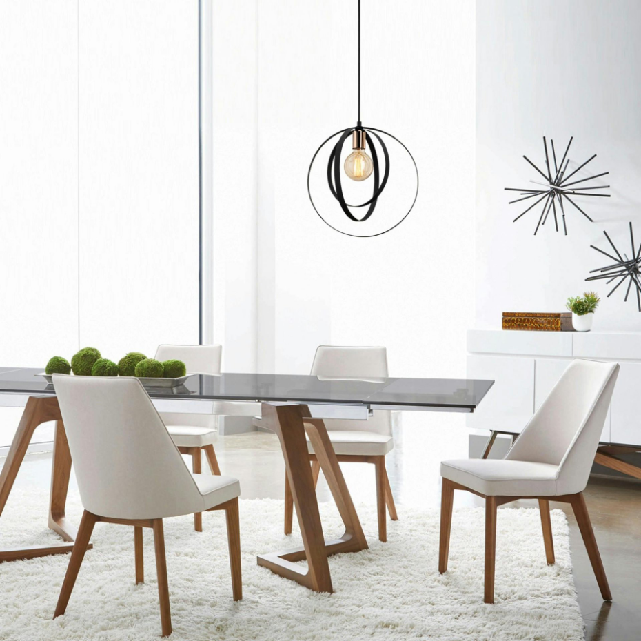 Suspension design noire filaire, anneaux entrelacés SILE