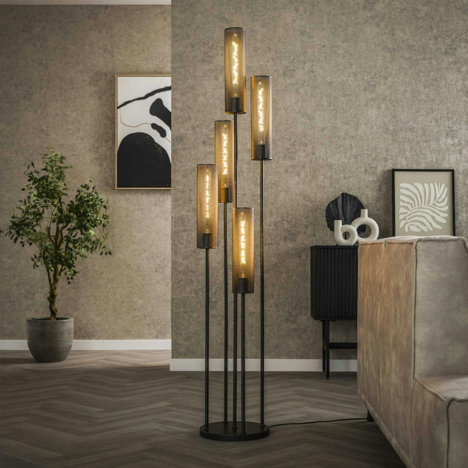 Lampadaire contemporain grillagé 5 abat-jour RALF