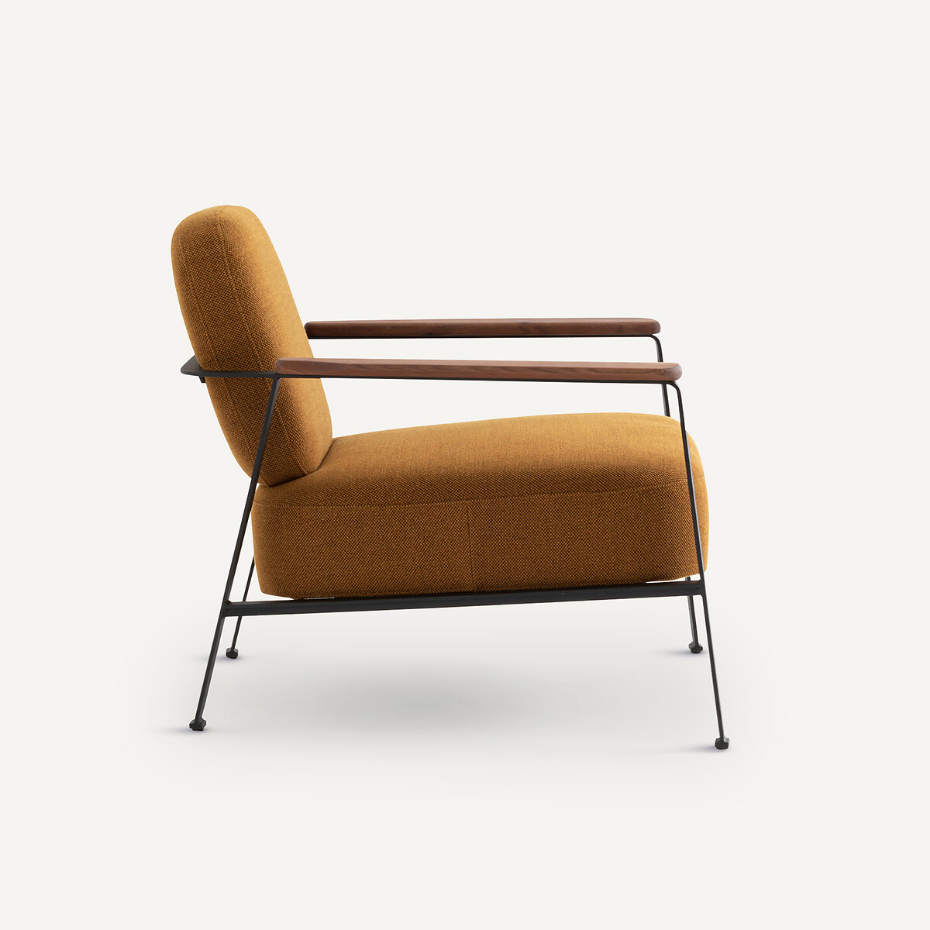 Fauteuil métal acier et tissu natté chiné, Abraxas