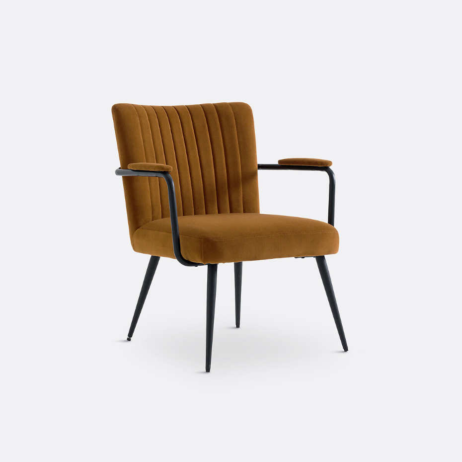 Fauteuil vintage velours avec accoudoirs, Ronara