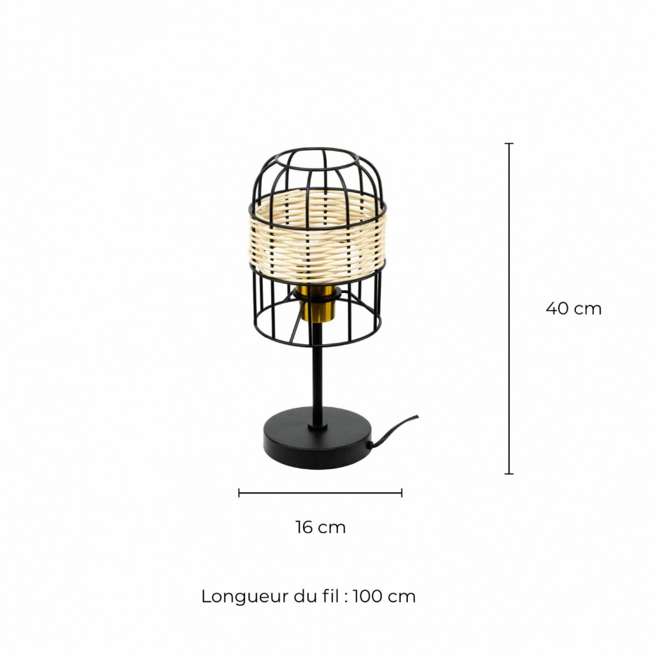Lampe à poser tactile en métal et rotin, NUSSIM