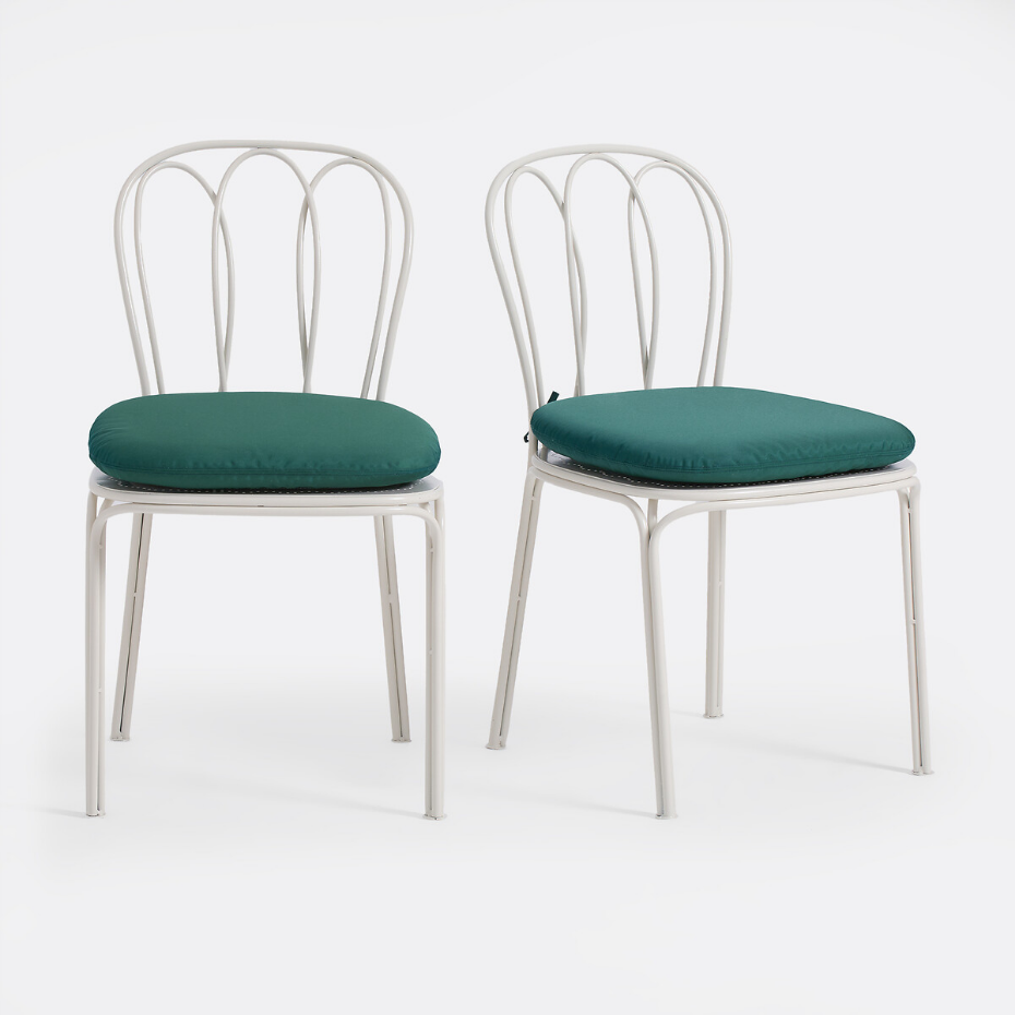 Lot de 2 chaises de jardin, en métal acier, avec coussin, LACOMO
