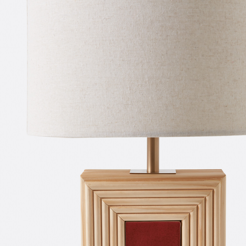 Lampe à poser en rotin et céramique, abat-jour en lin, CÉRABI