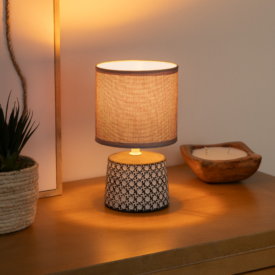 Lampe céramique grès motif cannage YOJOA