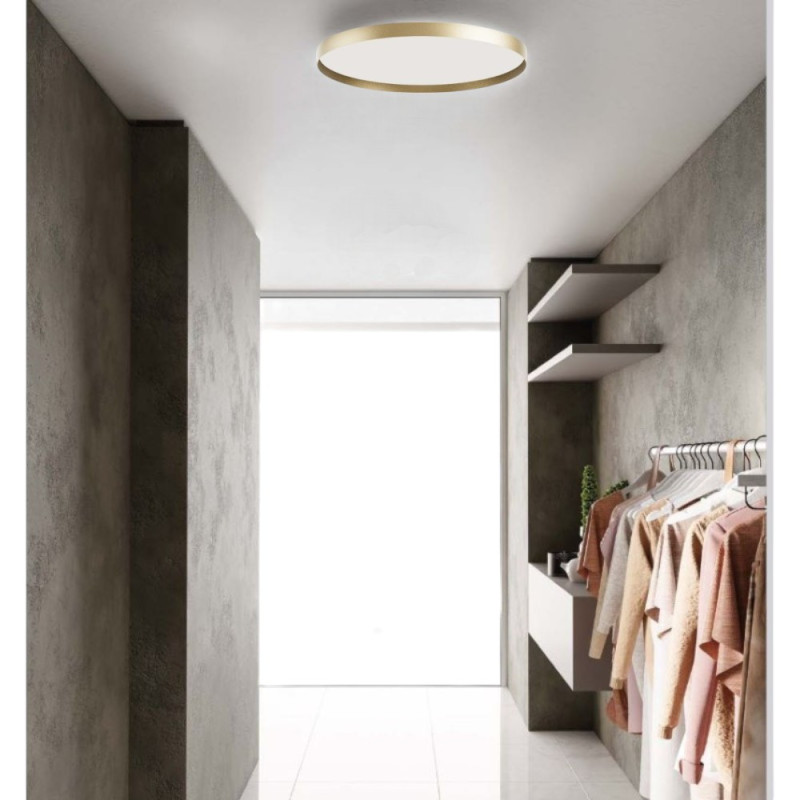 Plafonnier fin à led métal doré satiné Diam.50 Acelia