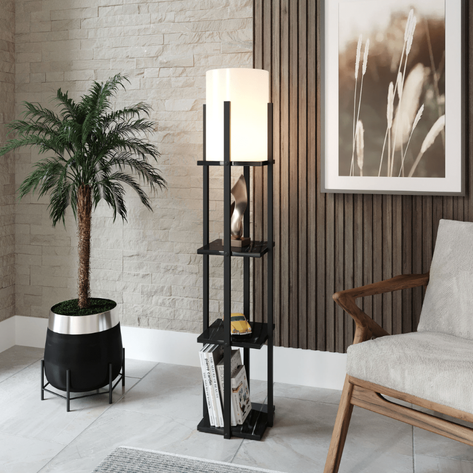 Lampe avec 3 étagères carrées H135 cm - NORA