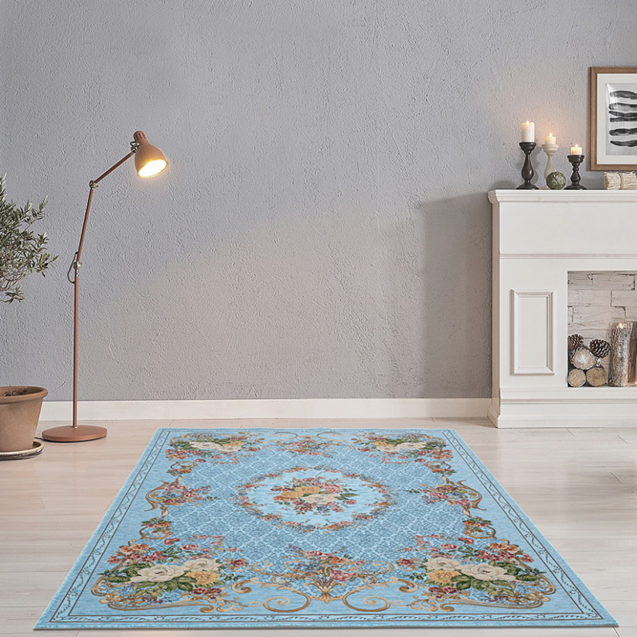 Tapis floral tissé à la machine avec bordure - Flomi