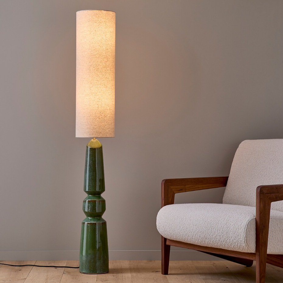 Lampadaire en céramique et lin, TOTEMY CERAMIQUE