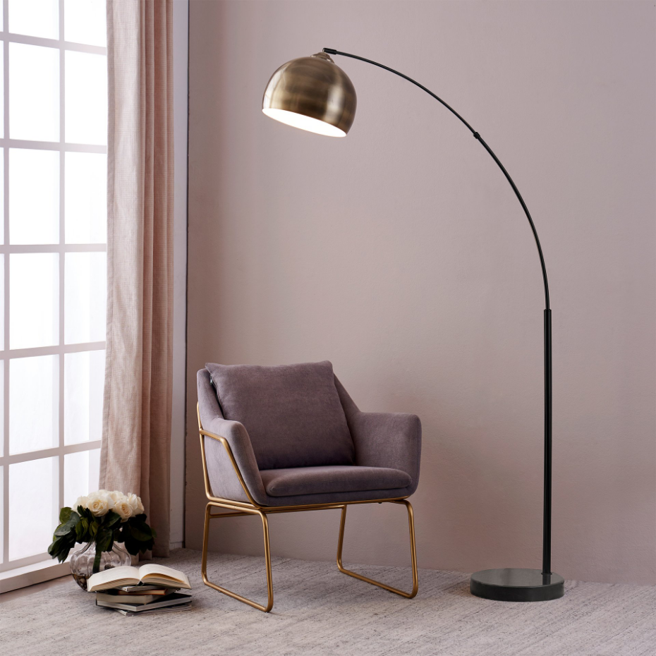 Lampadaire Intérieur Arc Métal avec base marbre, ARQUER