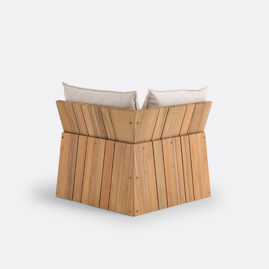 Fauteuil d'angle de jardin, acacia, Brut