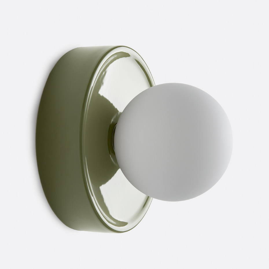 Applique ou plafonnier, rond, céramique et verre opaline, diamètre 16,8 cm, HOLI