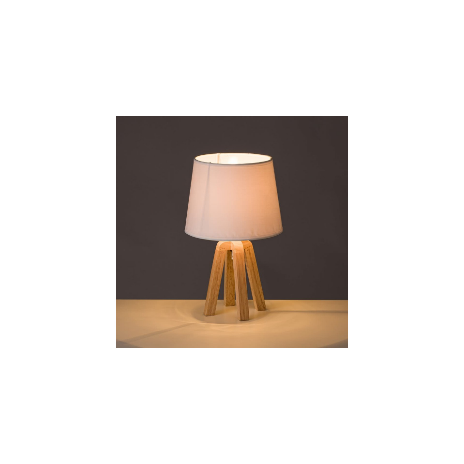 Lampe à Poser Trépied Bois et Abat-jour Blanc - Hauteur 34.5cm