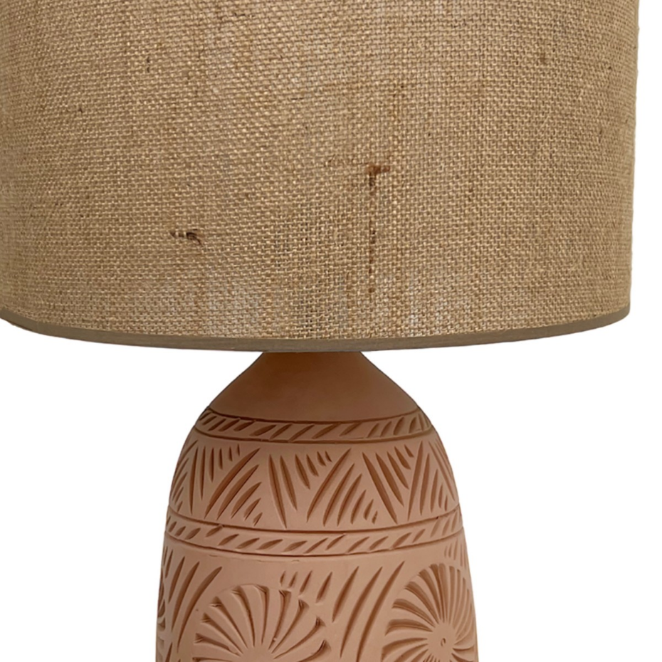 Lampe en terre cuite avec abat-jour jute, KÉO SOLEIL