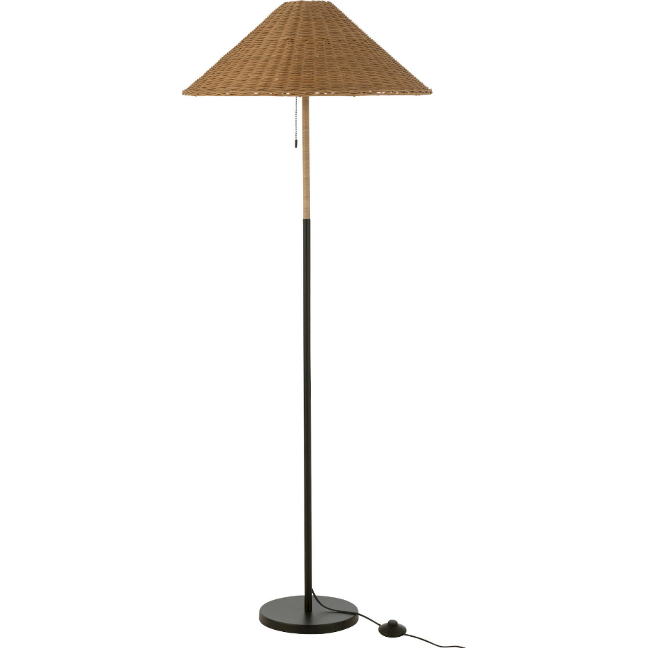 Lampadaire rond en métal et rotin