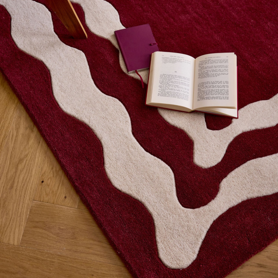 Tapis fait main en laine vintage ROUGE D'ORAGE