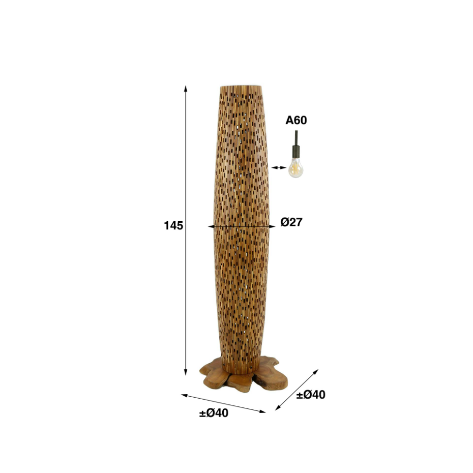 Lampadaire en bois de teck recyclé 145 cm JAVA