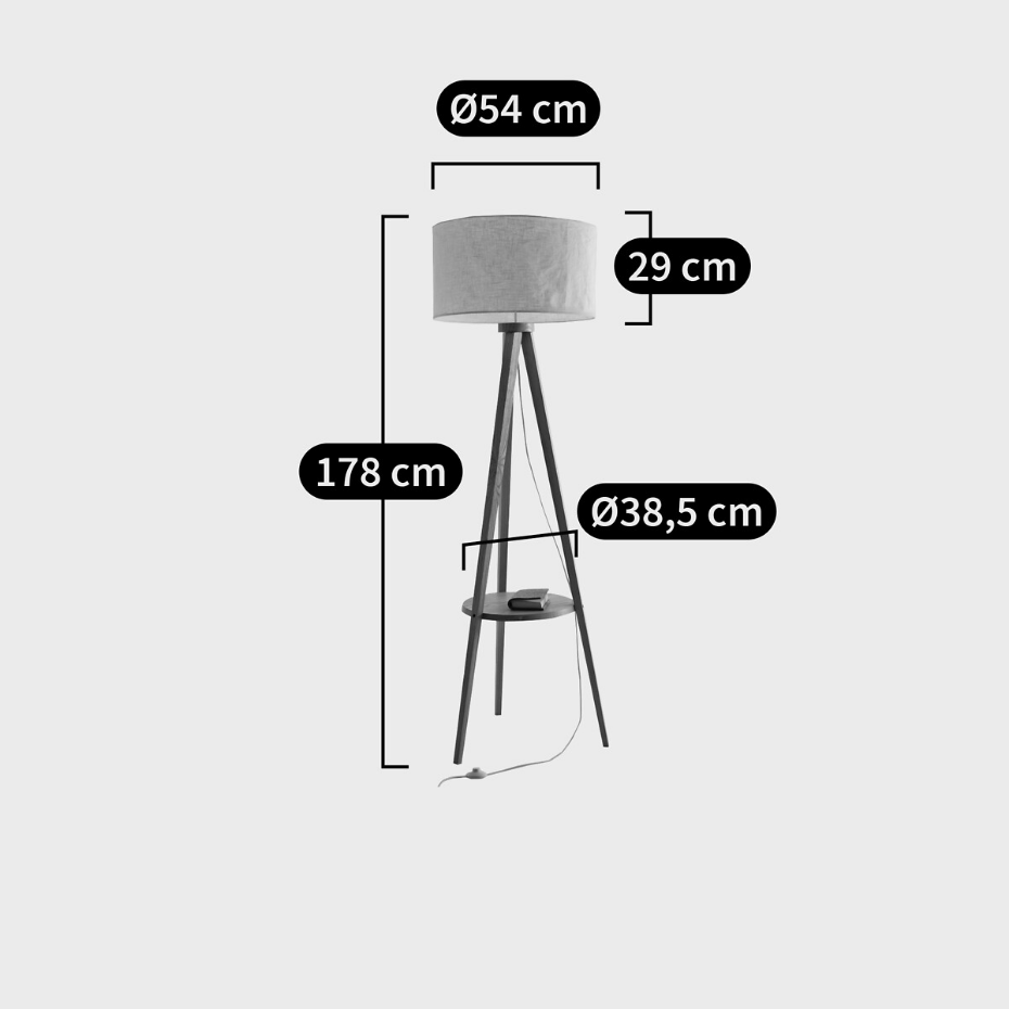 Lampadaire trépied frêne et abat-jour lin, Setto