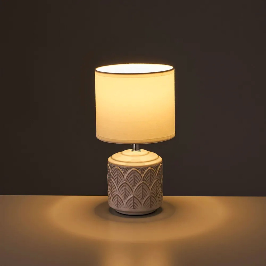 Lampe à poser ronde céramique blanche feuillage 15x15x28cm
