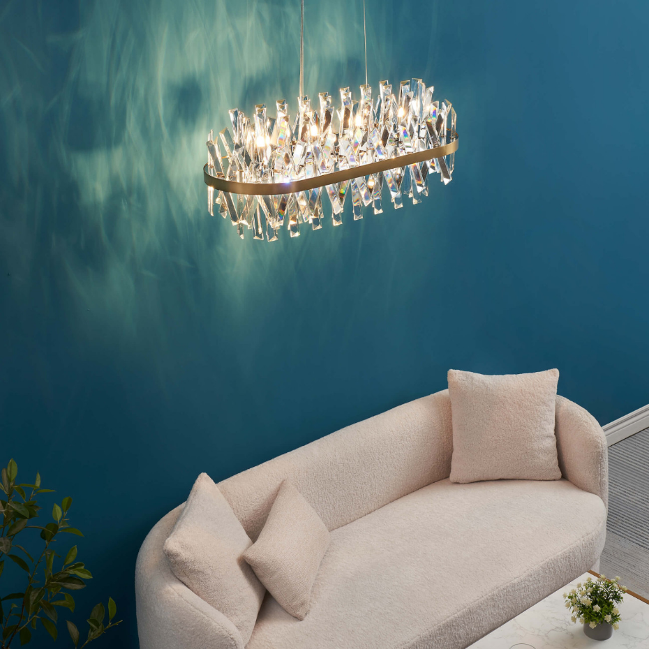 Lustre doré à pampilles en cristal - ARIELLA