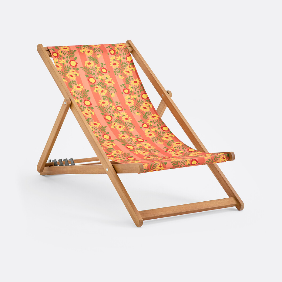 Chilienne en acacia massif, tissu avec motif fleurs, VALERIA