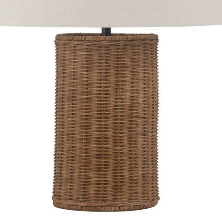 Lampe à poser en rotin tressé et abat-jour lin beige 39x39x55cm