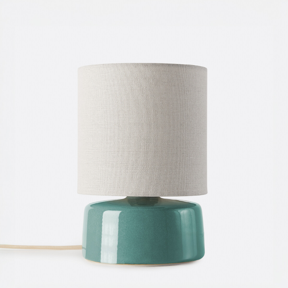 Lampe à poser céramique et lin hauteur 25 cm, Amaga