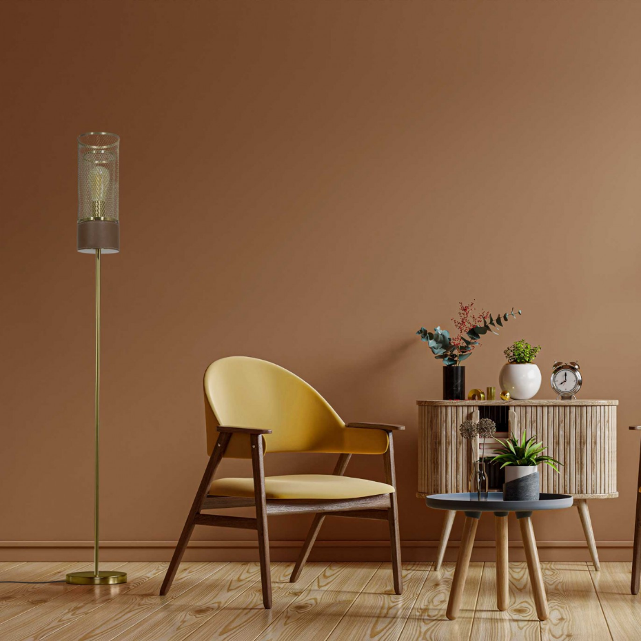 Lampadaire en métal et aspect cuir, ACUERO