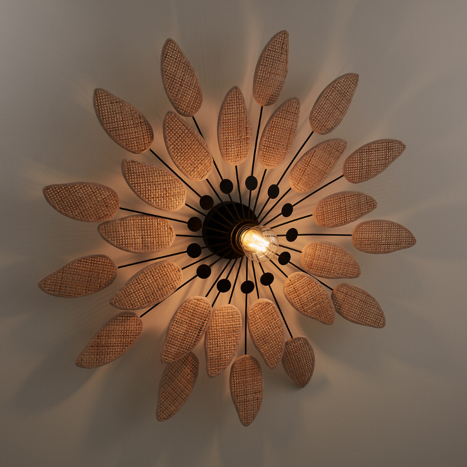 Applique ou plafonnier en métal acier et cannage diamètre 71,5 cm, LÉONIE